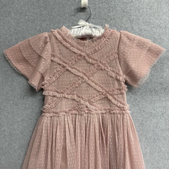 Ivy City Co. Tara Blush Tulle Dress Flutter Sleeves Girls Size 9 / 10 - Picture 2 of 9